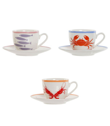 Set de 3 tasses à café en porcelaine motif marin 90ml
