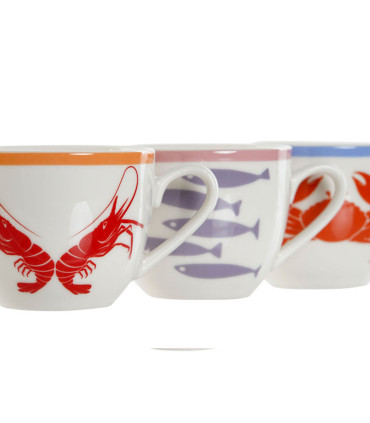 Set de 3 tasses à café en porcelaine motif marin 90ml