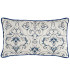 Coussin rectangulaire velours beige et bleu floral 50x10x30cm