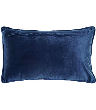 Coussin rectangulaire velours beige et bleu floral 50x10x30cm