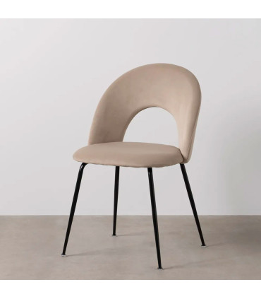 Chaise en velours beige et métal noir 49x60x81cm
