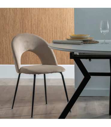 Chaise en velours beige et métal noir 49x60x81cm
