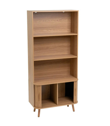 Étagère bibliothèque bois 3 étagères et 2 portes coulissantes 80x40x172cm