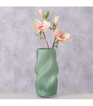 Vase design en verre vert 15.5x15.5x30cm