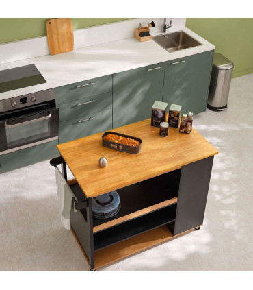Ilot de cuisine amovible en bambou - 108x60x90cm