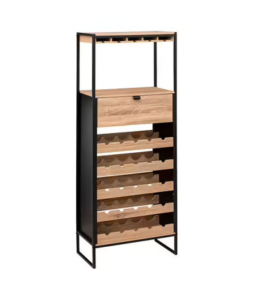 Meuble porte bouteilles bois et noir 25 bouteilles 60x30x160cm