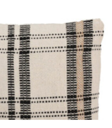 Coussin en coton à carreaux blanc, marron et noir 45x45cm
