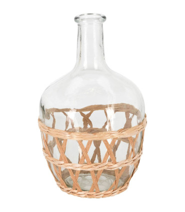 Vase en verre avec rotin 15x15x24cm