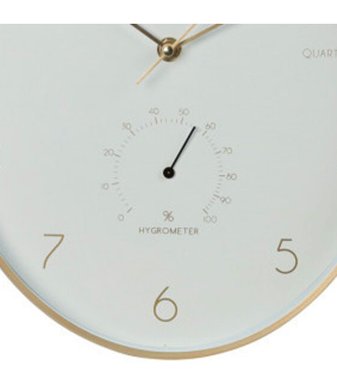 Horloge murale ovale aluminium doré thermomètre + hygromètre 34,5x27x4cm