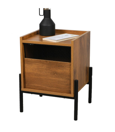 Table de chevet bois et métal noir 40x35x50cm