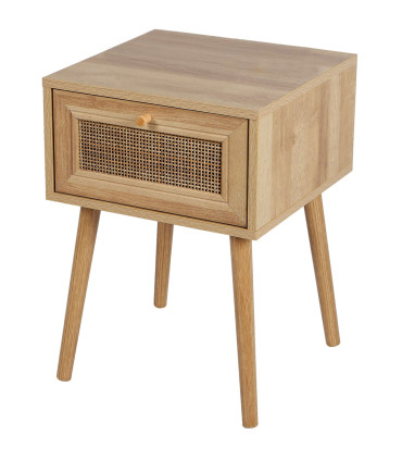 Table de chevet bois 1 tiroir rotin 39x39x55cm
