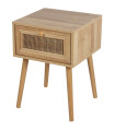 Table de chevet effet bois 1 tiroir rotin 39x39x55cm