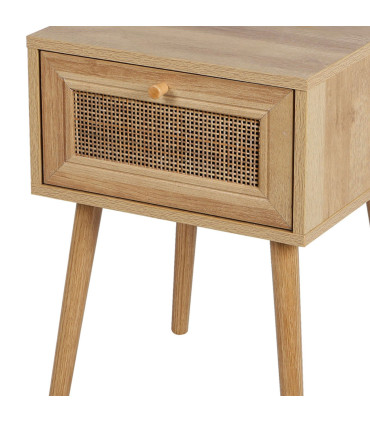 Table de chevet bois 1 tiroir rotin 39x39x55cm