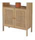 Étagère bibliothèque avec placards portes cannage rotin 80x37x163cm