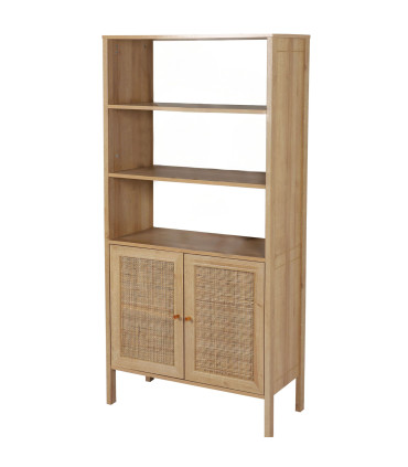 Étagère bibliothèque avec placards portes cannage rotin 80x37x163cm