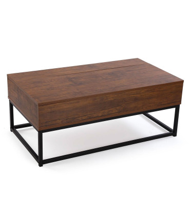 Table basse avec rangement effet bois foncé et noir 100x55x40cm