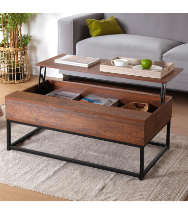Table basse avec rangement effet bois foncé et noir 100x55x40cm