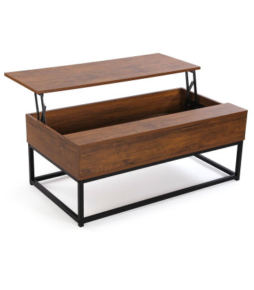 Table basse avec rangement effet bois foncé et noir 100x55x40cm