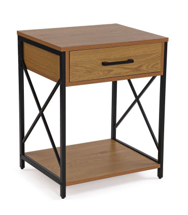 Table de chevet effet bois et métal noir 48x40x60cm
