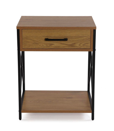 Table de chevet effet bois et métal noir 48x40x60cm