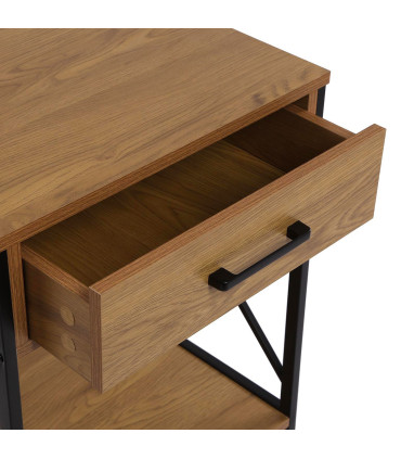 Table de chevet effet bois et métal noir 48x40x60cm