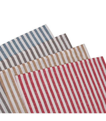 Set de 4 torchons rayés 100% coton rouge, jaune, gris, bleu 50x70cm