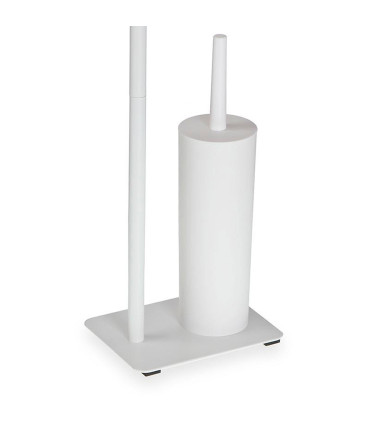 Dérouleur papier WC et brosse avec tablette en métal blanc 20x15x75cm