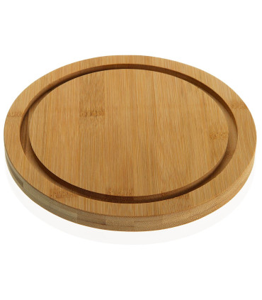 Round Bamboo Cheese Tray and Acrylic Bell - 28x28x10cm