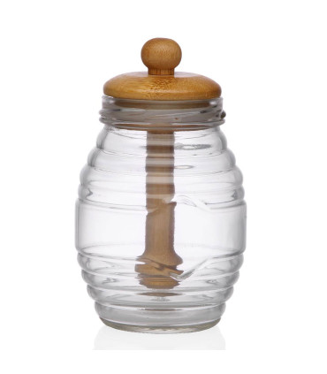 Pot à miel verre et bambou 8.3x8.3x14.2cm