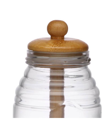 Pot à miel verre et bambou 8.3x8.3x14.2cm