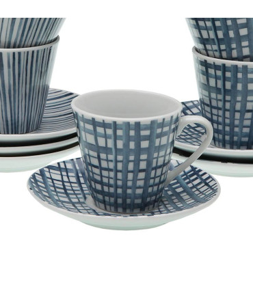 Set de 6 tasses avec dessous de tasses en porcelaine bleue et blanche