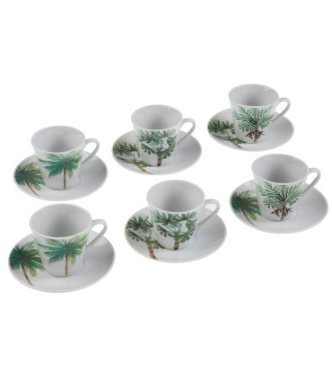 Set de 6 tasses avec dessous de tasses en porcelaine motifs palmiers