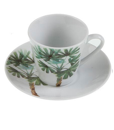 Set de 6 tasses avec dessous de tasses en porcelaine motifs palmiers