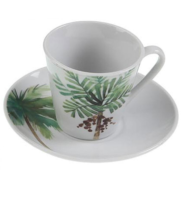 Set de 6 tasses avec dessous de tasses en porcelaine motifs palmiers
