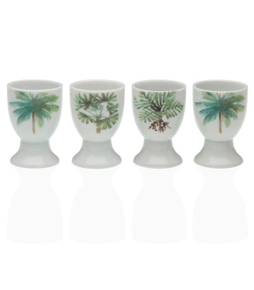 Set de 4 coquetiers en porcelaine blanche motifs palmiers 4.5x4.5x6.5cm