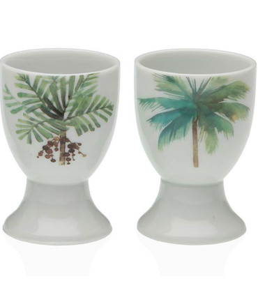 Set de 4 coquetiers en porcelaine blanche motifs palmiers 4.5x4.5x6.5cm