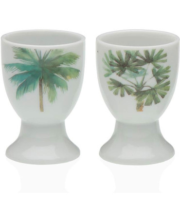 Set de 4 coquetiers en porcelaine blanche motifs palmiers 4.5x4.5x6.5cm