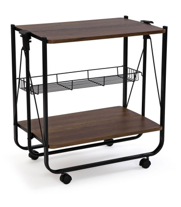 Table roulante pliable noir et effet bois 68x40x70cm