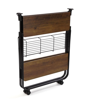 Table roulante pliable noir et effet bois 68x40x70cm