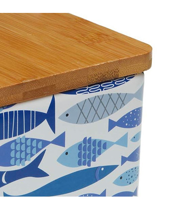 Salt Conservation Pot white ceramic and bamboo 12x12x11.5cm