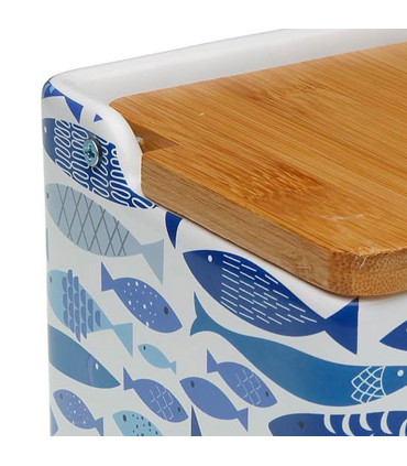 Salt Conservation Pot white ceramic and bamboo 12x12x11.5cm