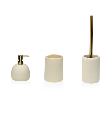 Porte brosse à dents en résine beige 7.5x7.5x10.5cm