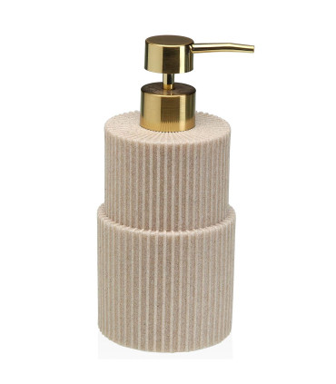 Distributeur de savon en résine beige stries 7.5x7.5x10.5cm