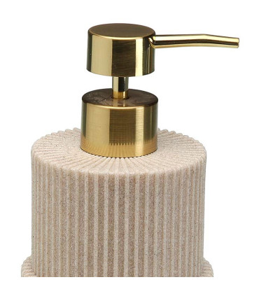 Distributeur de savon en résine beige stries 7.5x7.5x10.5cm