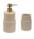Distributeur de savon en résine beige stries 7.5x7.5x10.5cm