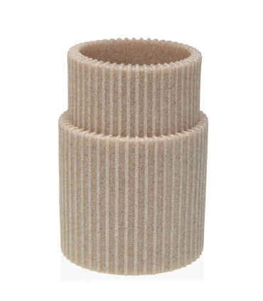 Porte brosse à dents en résine beige stries 7.5x7.5x10.5cm