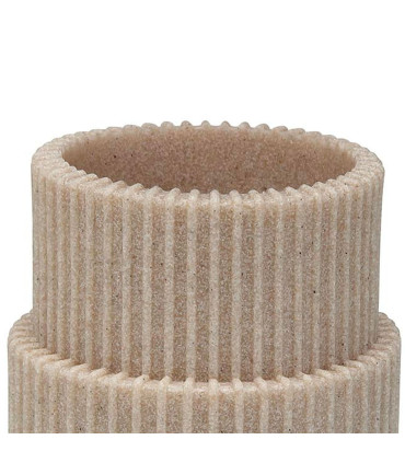 Porte brosse à dents en résine beige stries 7.5x7.5x10.5cm