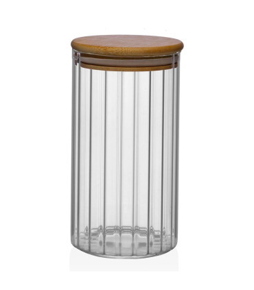 Bocal cuisine en verre strié avec bouchon bambou 800ml