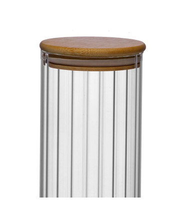 Bocal cuisine en verre strié avec bouchon bambou 800ml