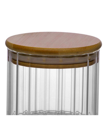 Bocal cuisine en verre strié avec bouchon bambou 250ml